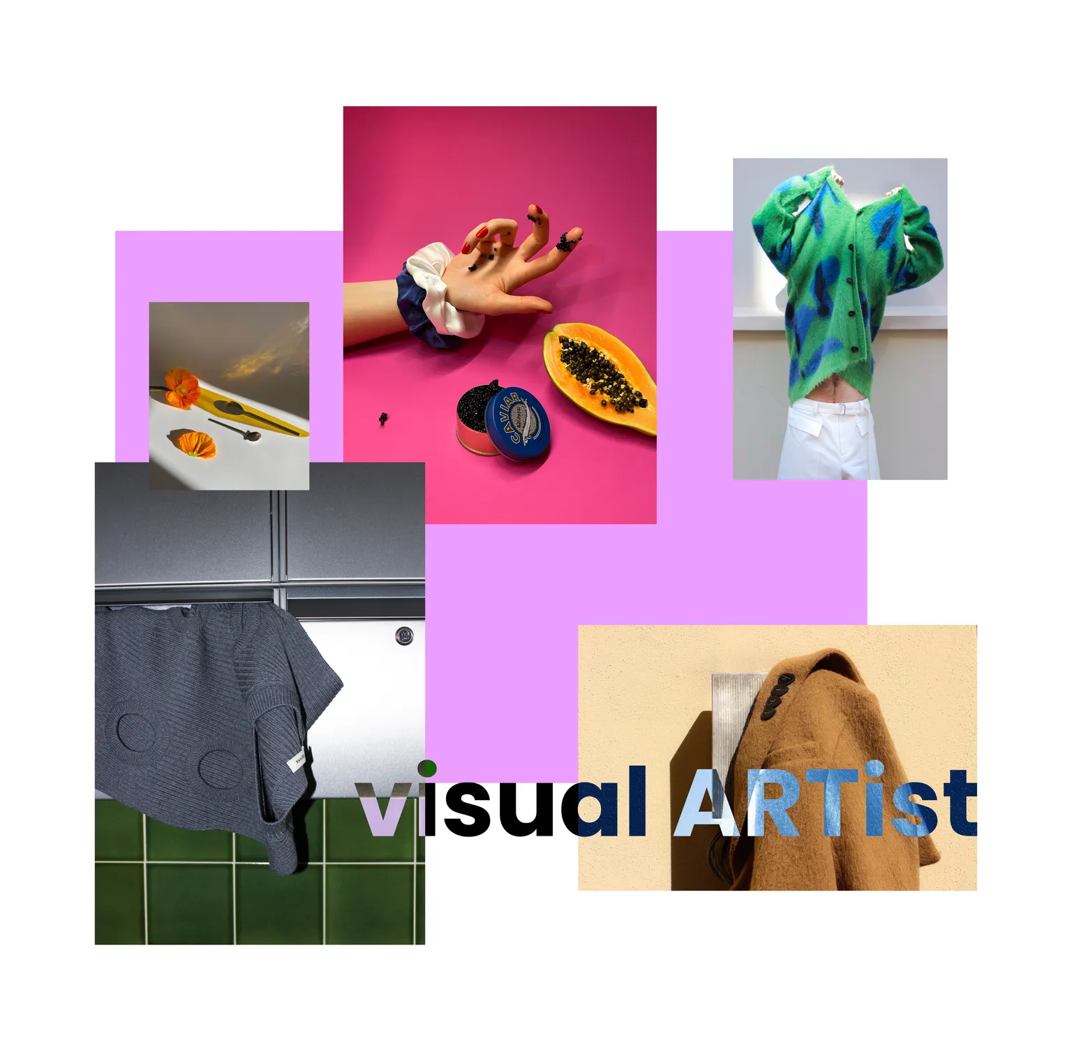 Eine Collage aus Projektfotos und einer Überschrift mit dem Titel „visual ARTist“