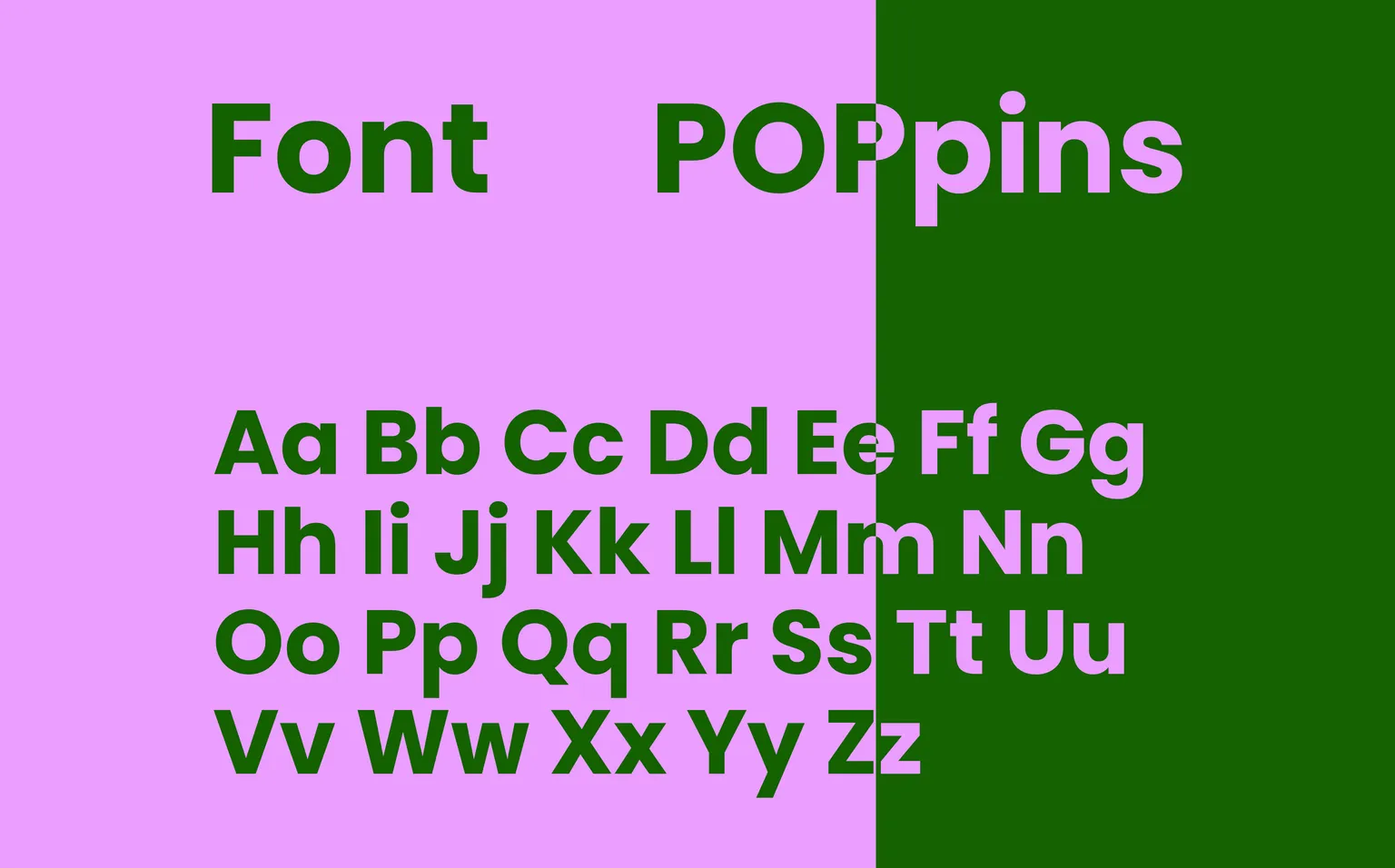 Eine Präsentation der Schriftart der Website – Poppins – auf einem halb rosa, halb grünen Hintergrund